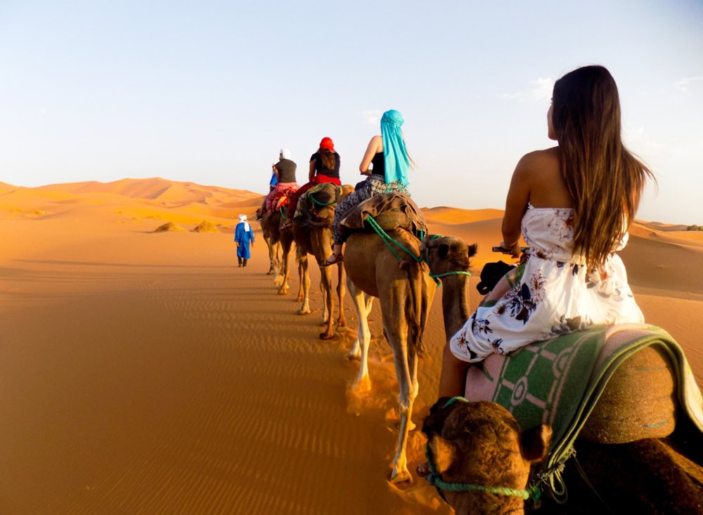 people on a camel ride